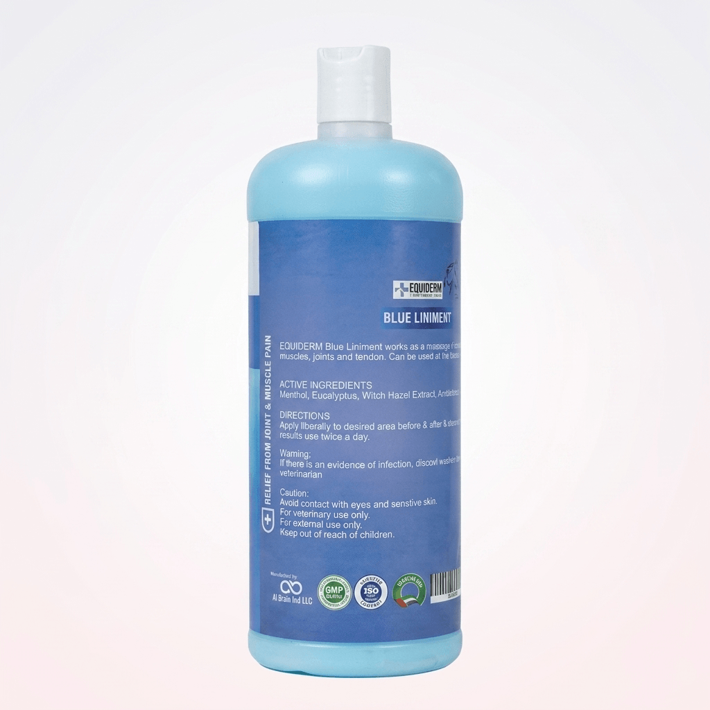 Equiderm Blue Liniment | Cooling Sore Muscle & Joint Pain Relief Liquid for Horses EQUIDERM